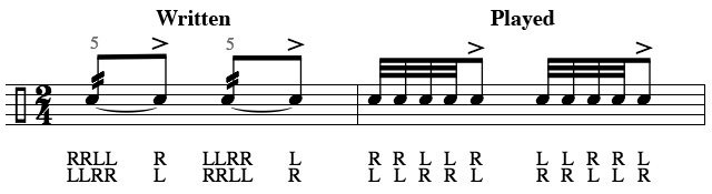 snare drum double stroke roll notation